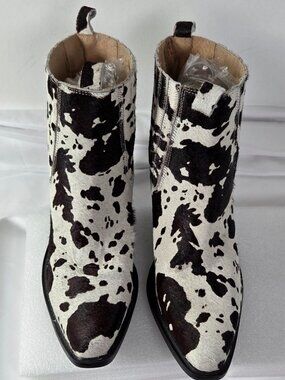 Old Cutler West-3 Chelsea Ankle Boots Black/Cream Cow Print Calf Hair Sz 37/US-7